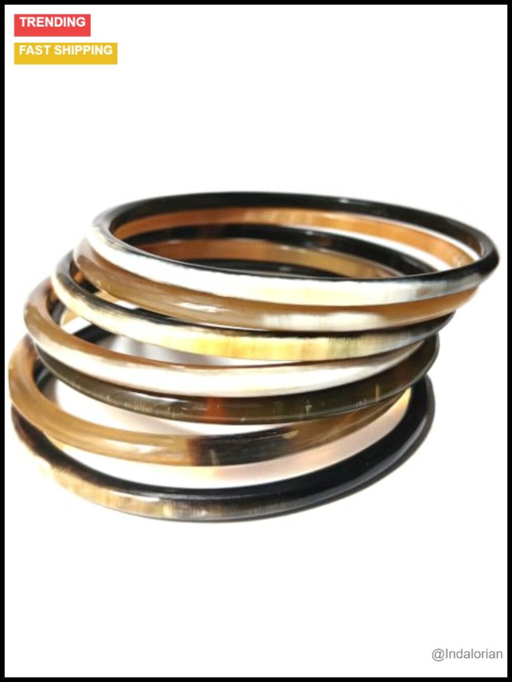 Handmade Cow Horn Stackable Bangle Bracelets Set for Women Larger Size